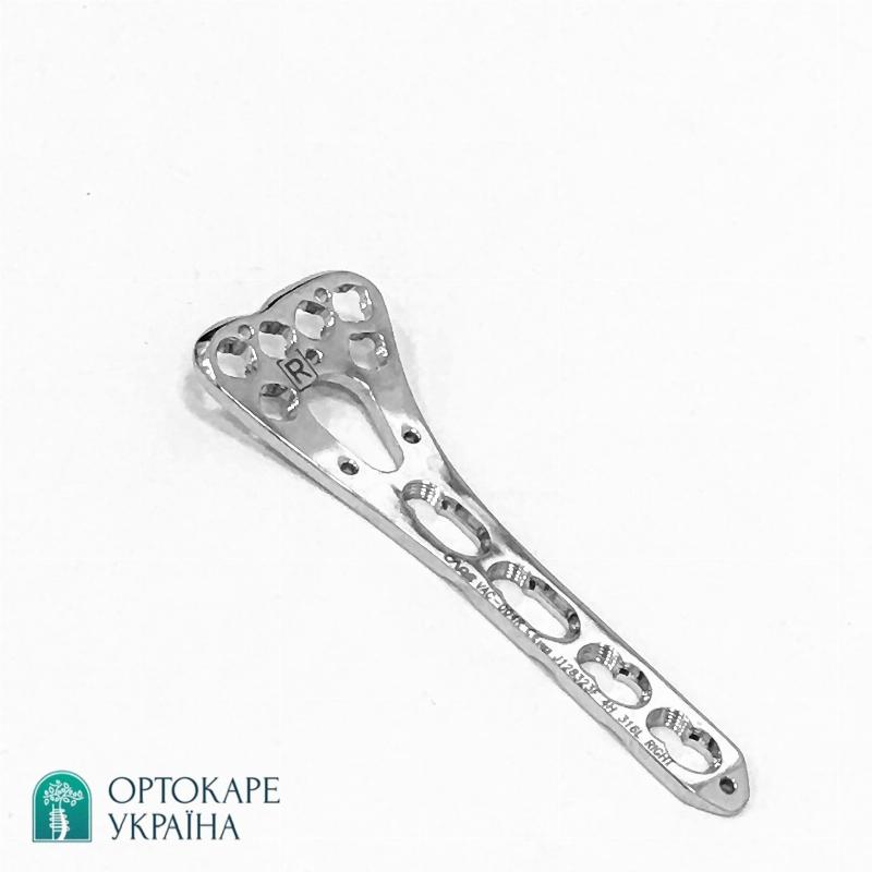 Пластина променева дистальна з кутовою стабільністю під гвинти Ø 2.4/2.7 мм, 6 отворів в головці, на 2 отв.